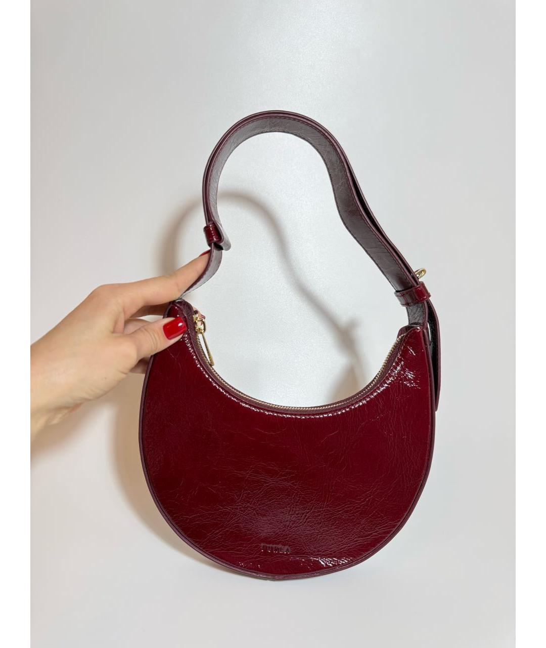 FURLA Бордовая сумка через плечо из лакированной кожи, фото 6