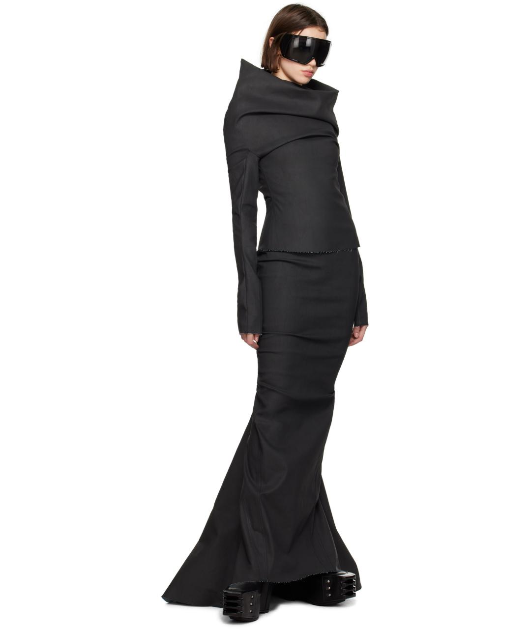 RICK OWENS Черная хлопковая юбка макси, фото 4