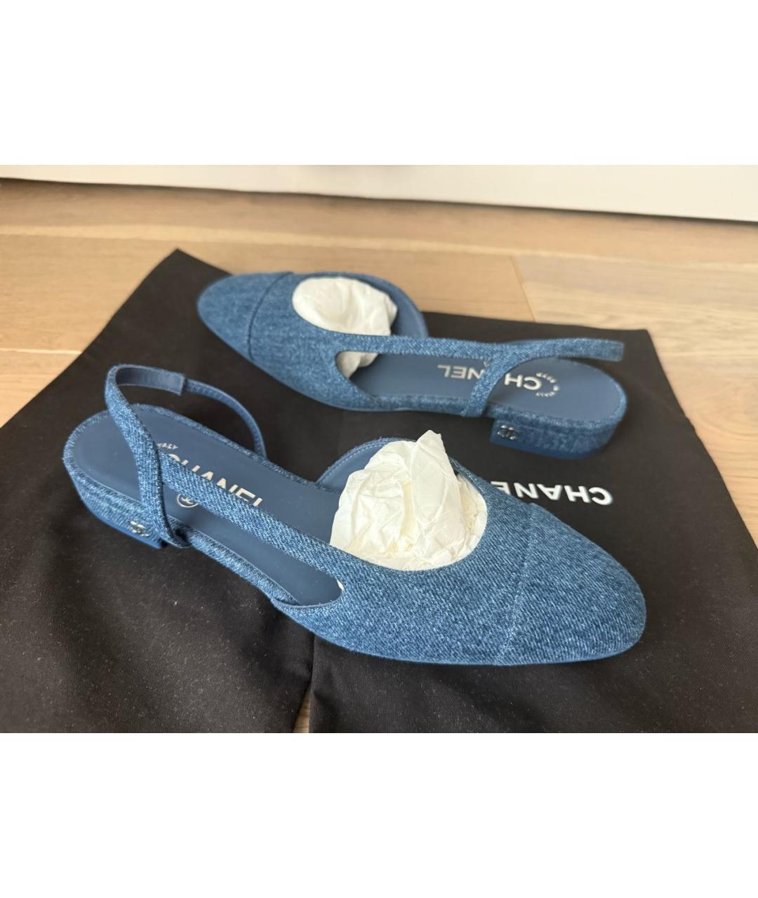 CHANEL Синие текстильные балетки, фото 3