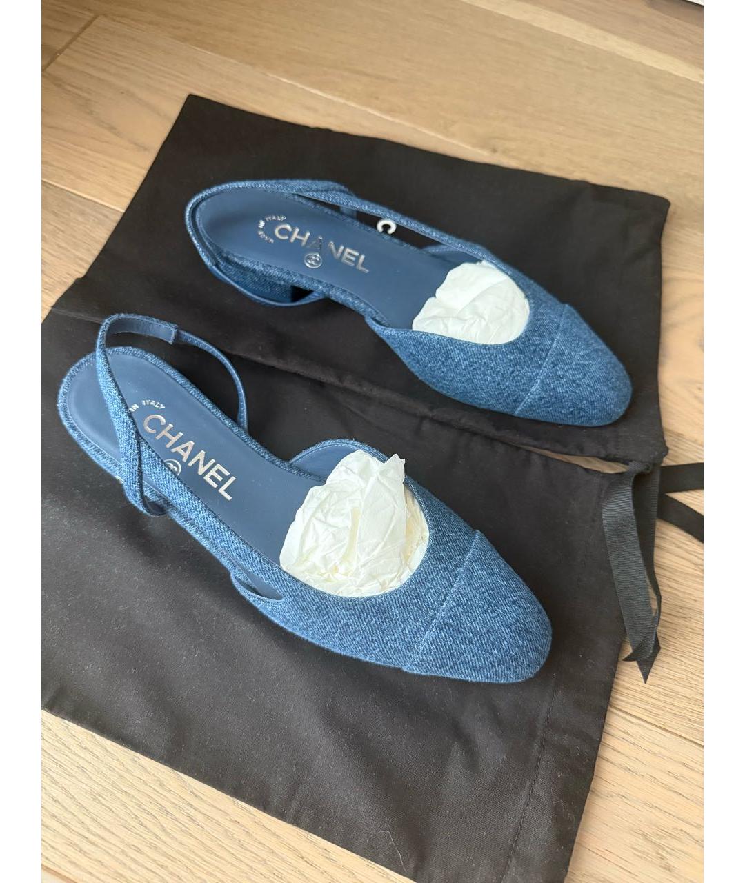 CHANEL Синие текстильные балетки, фото 2