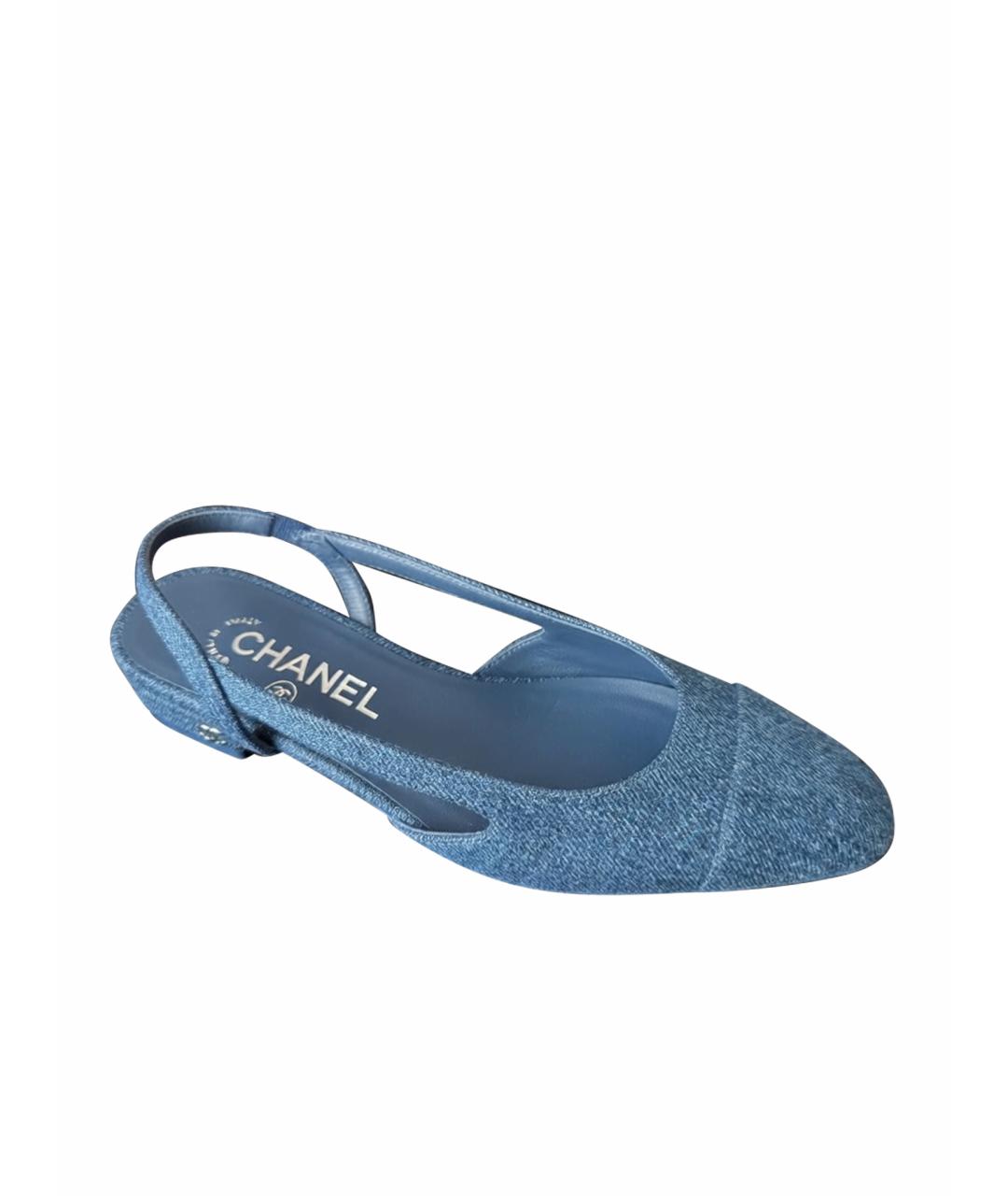 CHANEL Синие текстильные балетки, фото 1