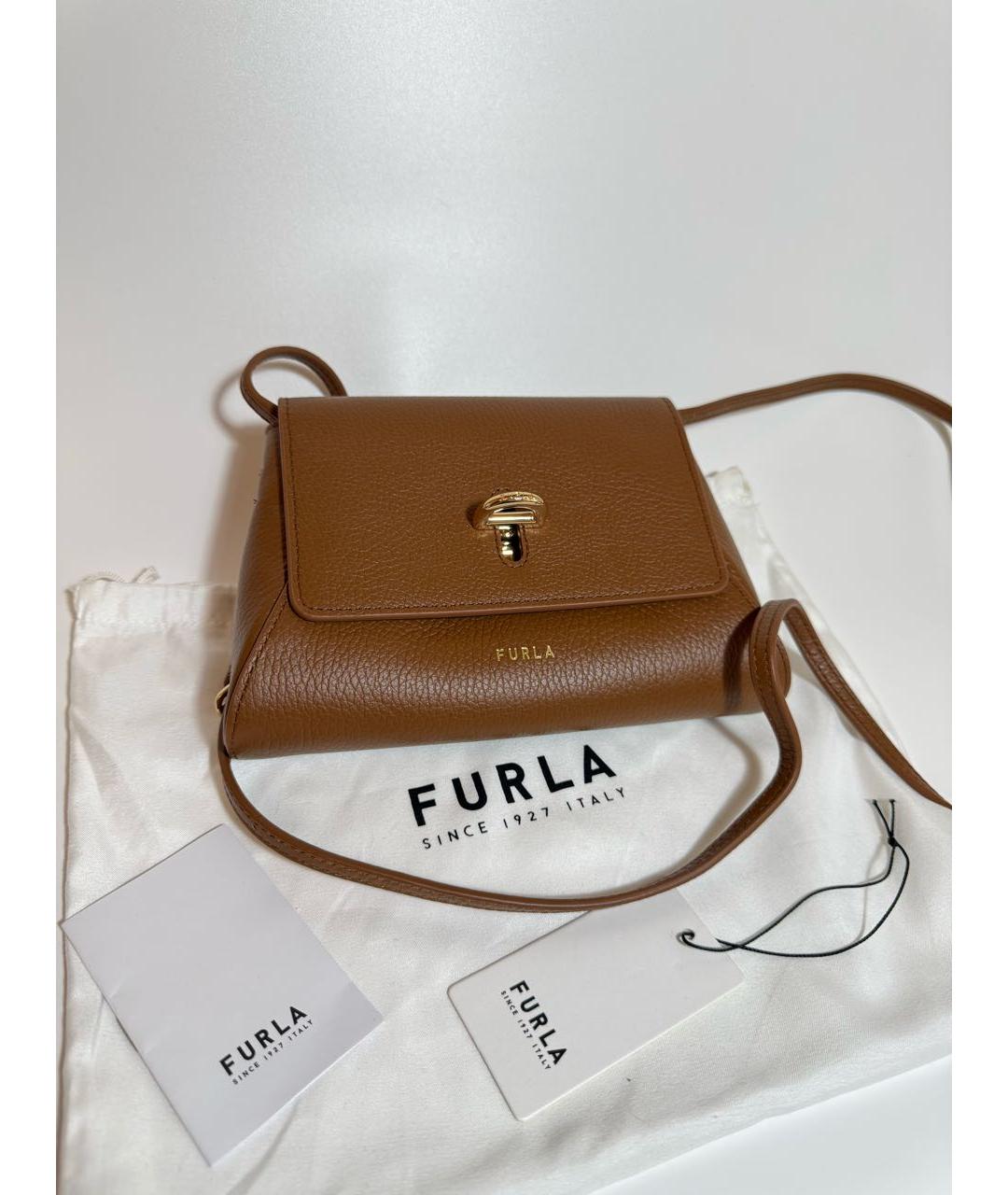 FURLA Коричневая кожаная сумка через плечо, фото 5