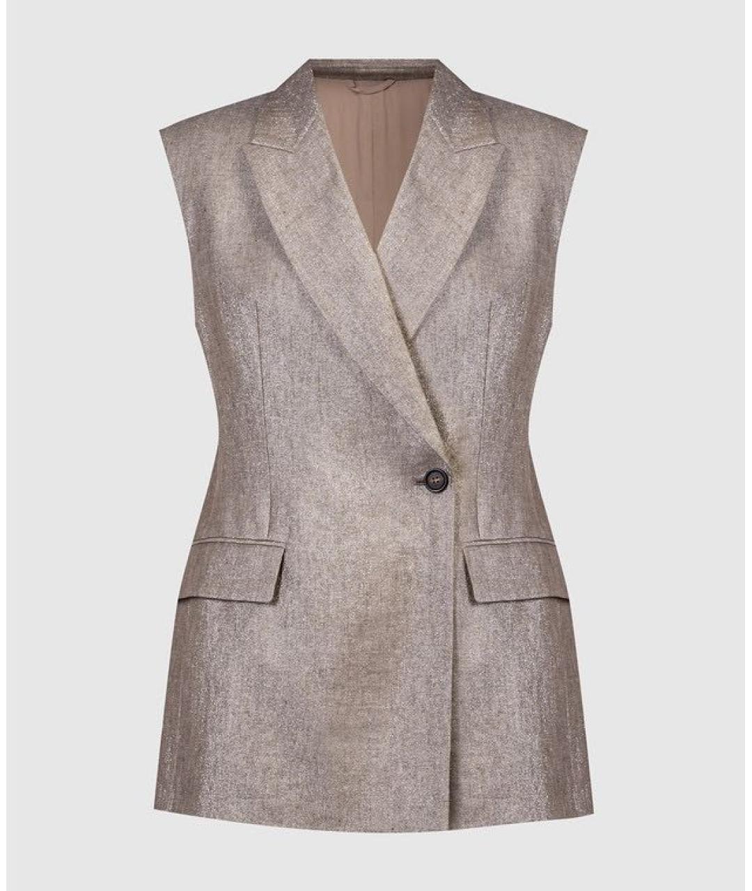 BRUNELLO CUCINELLI Бежевая льняная жилетка, фото 5