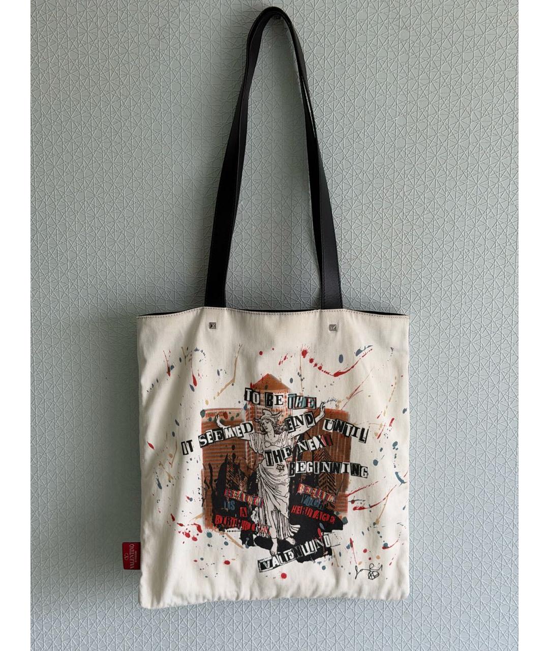 VALENTINO Бежевая тканевая сумка тоут, фото 9