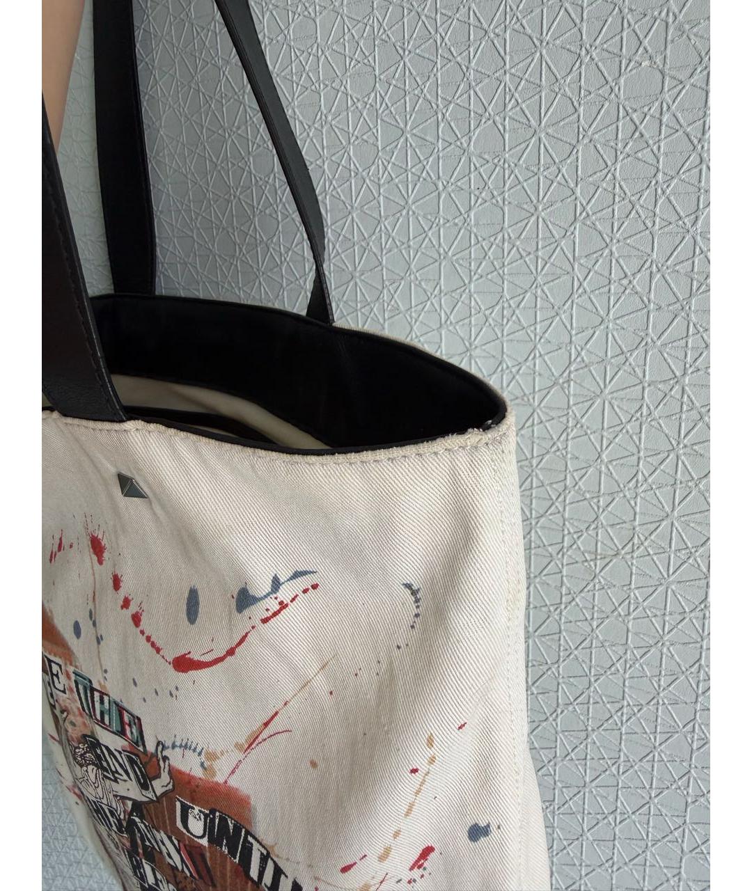 VALENTINO Бежевая тканевая сумка тоут, фото 6