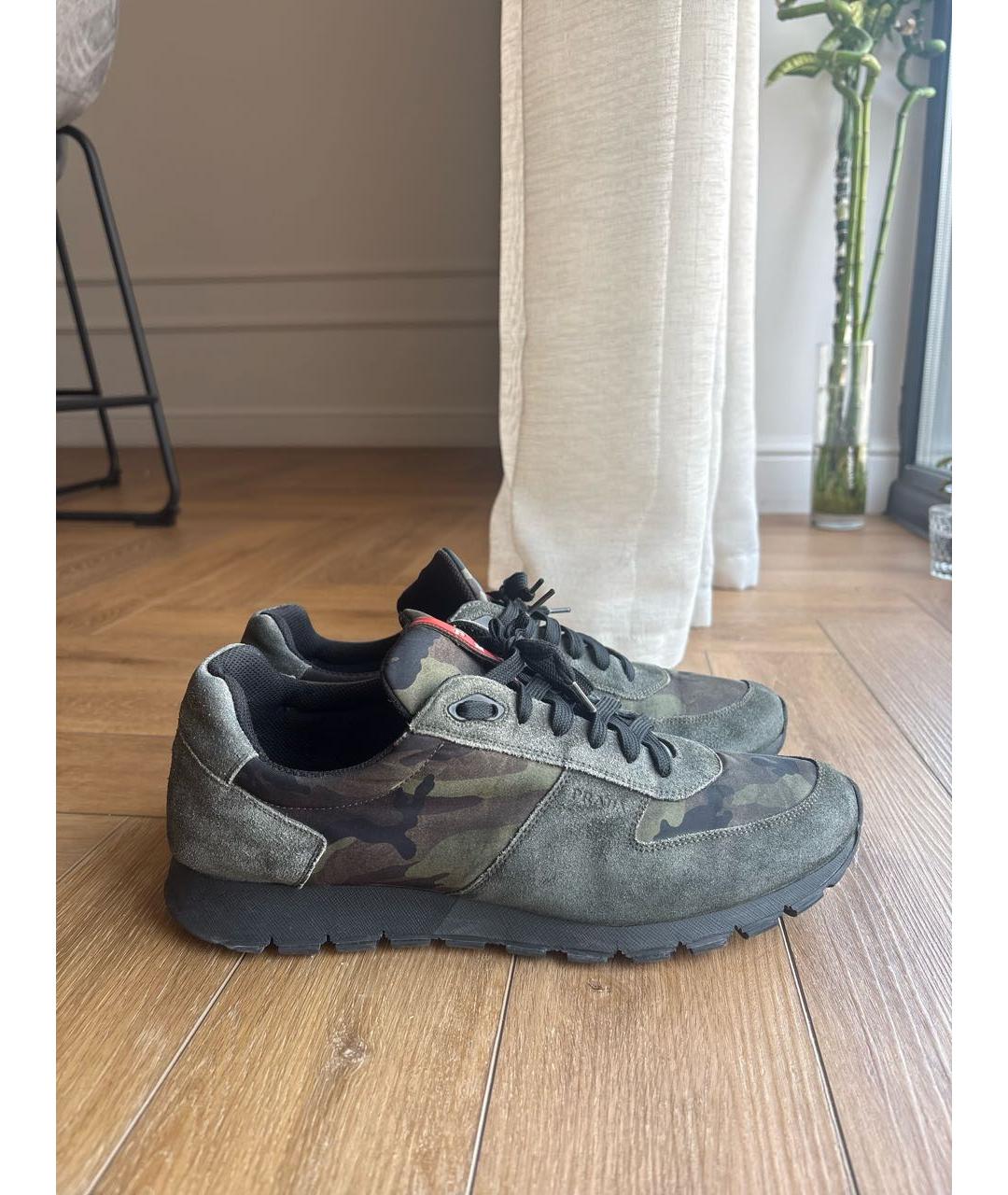 PRADA Хаки замшевые низкие кроссовки / кеды, фото 7