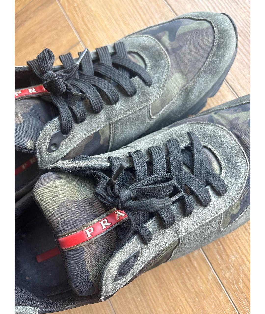 PRADA Хаки замшевые низкие кроссовки / кеды, фото 5