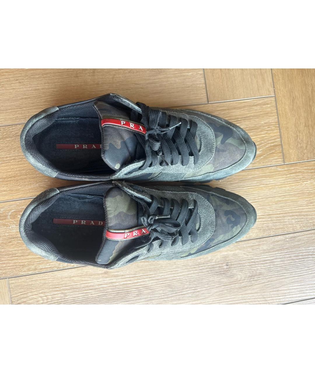 PRADA Хаки замшевые низкие кроссовки / кеды, фото 3