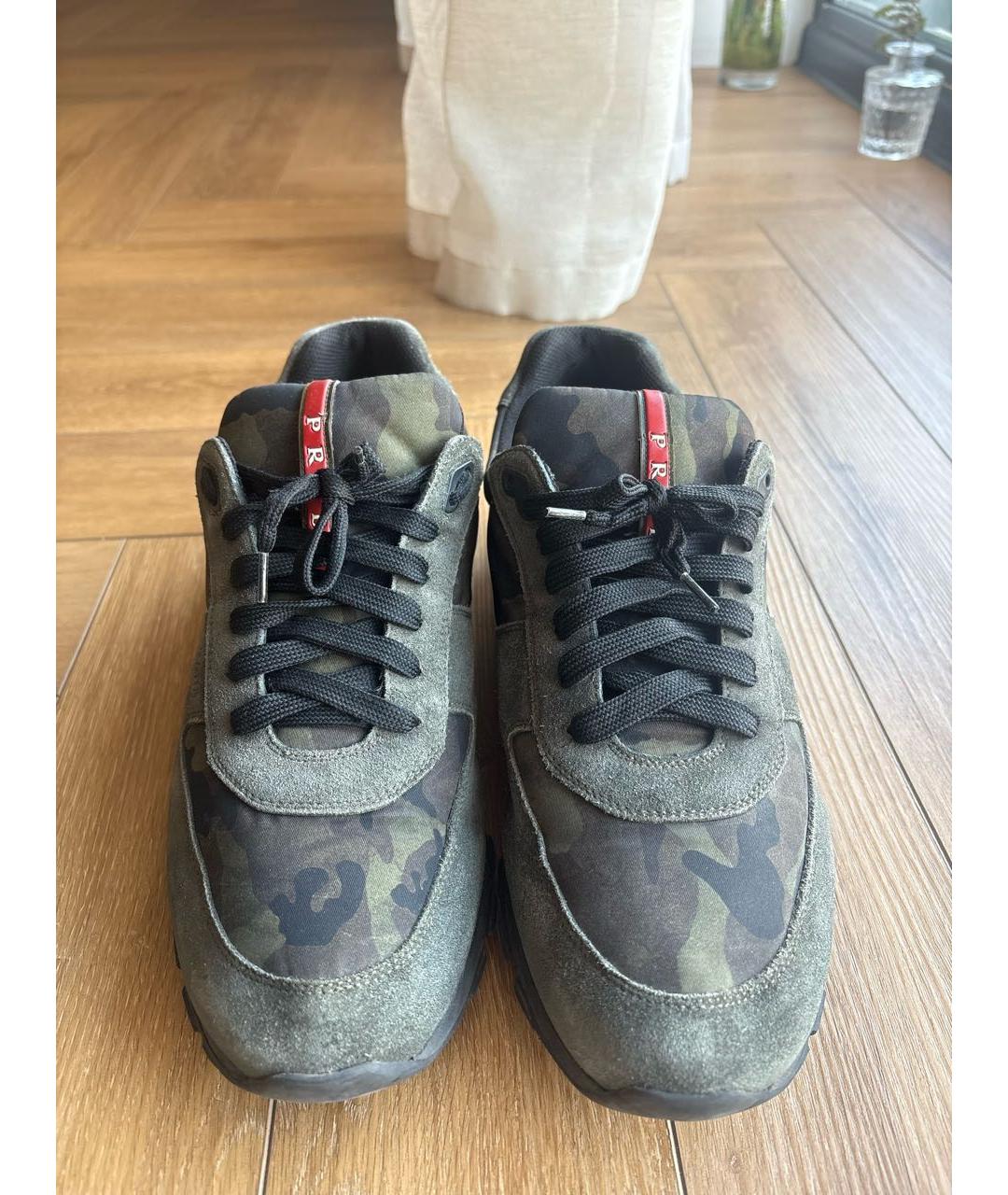 PRADA Хаки замшевые низкие кроссовки / кеды, фото 2