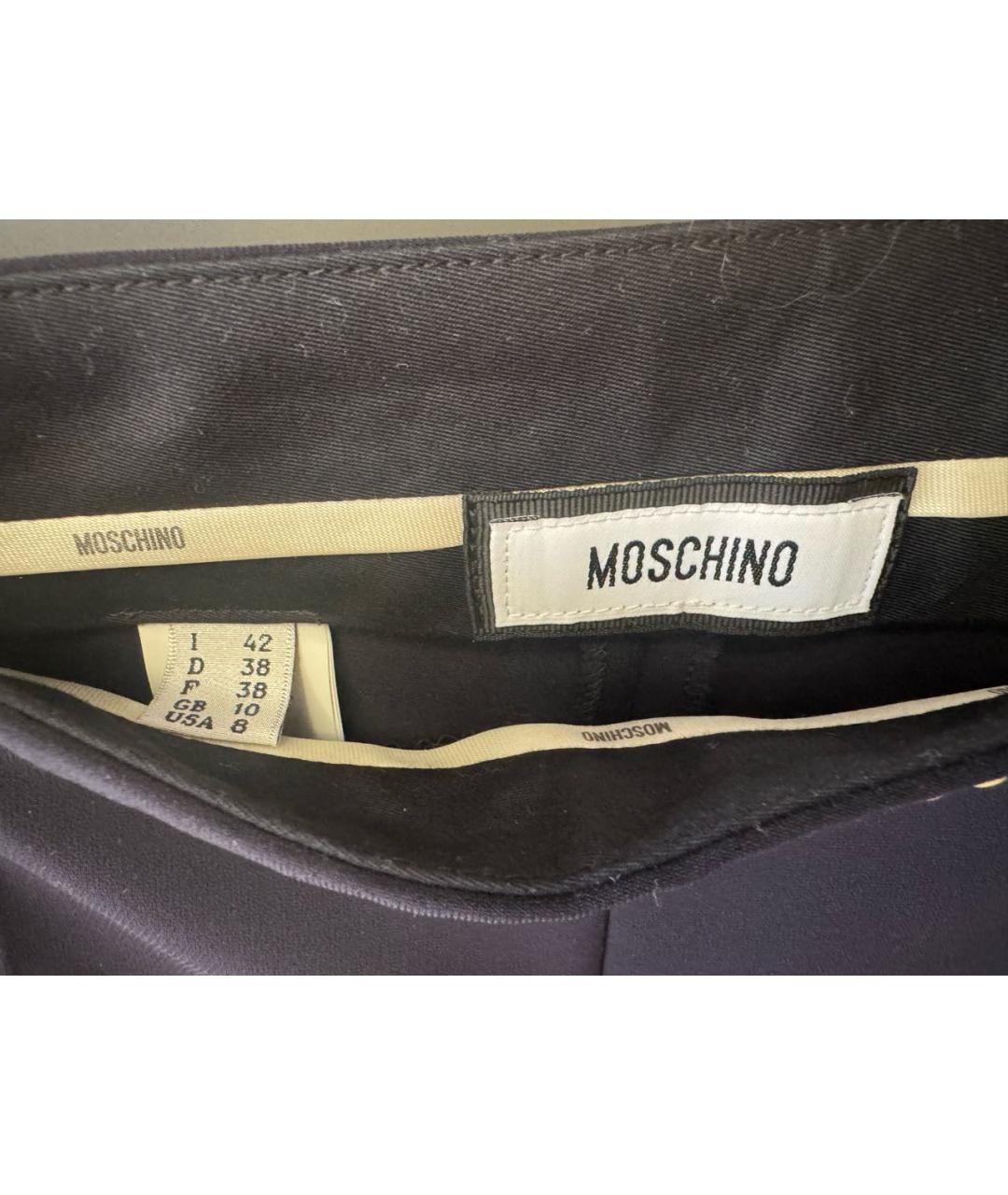 MOSCHINO Темно-синие полиэстеровые прямые брюки, фото 3