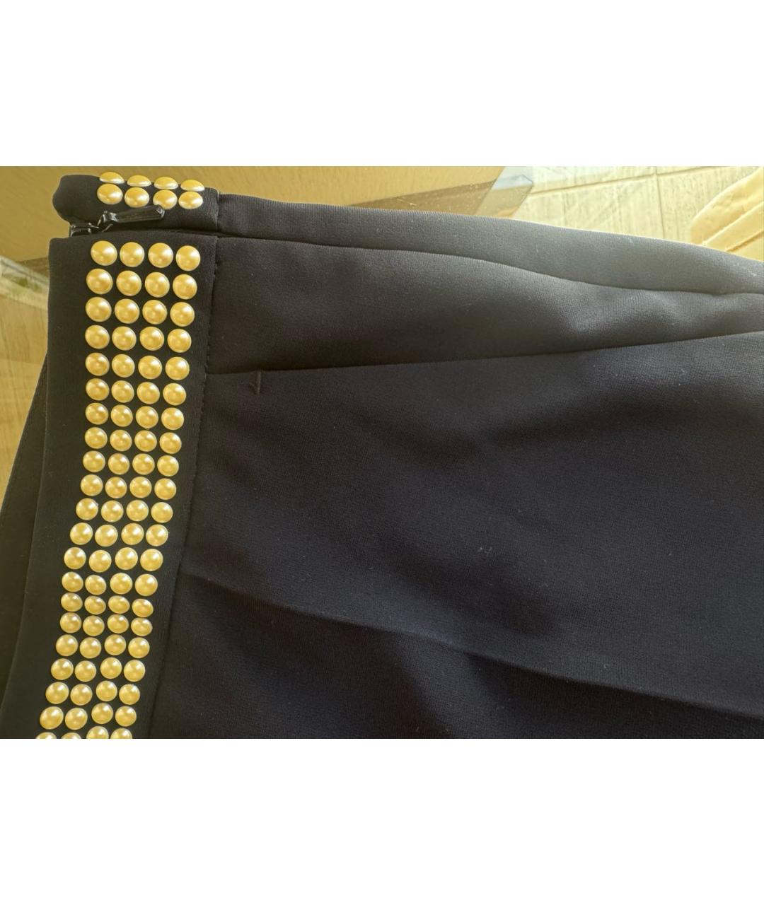 MOSCHINO Темно-синие полиэстеровые прямые брюки, фото 5