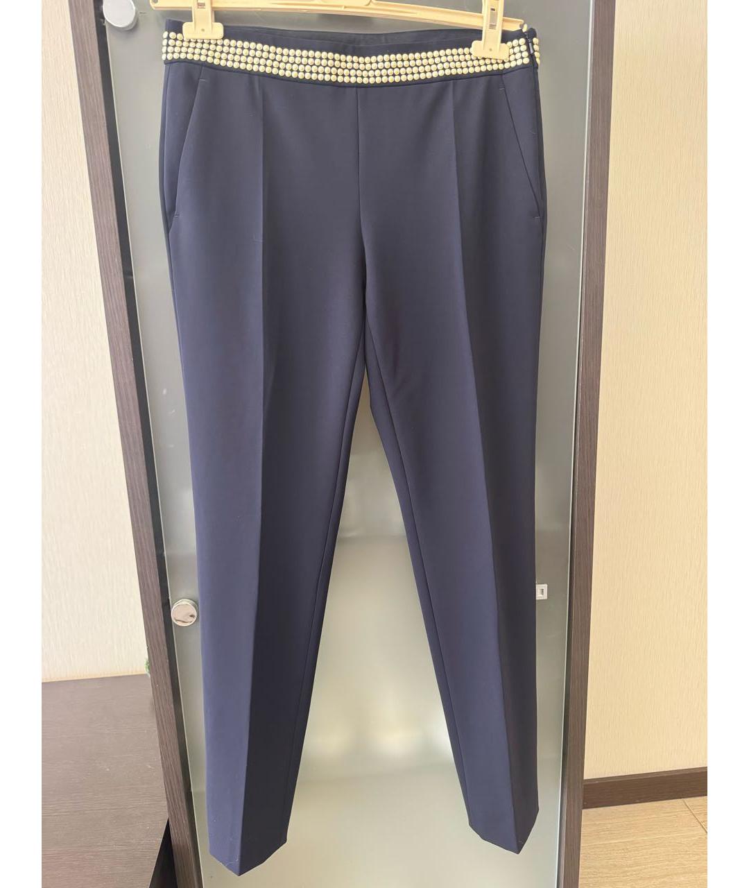 MOSCHINO Темно-синие полиэстеровые прямые брюки, фото 9