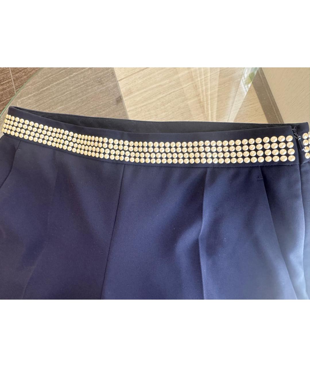 MOSCHINO Темно-синие полиэстеровые прямые брюки, фото 4