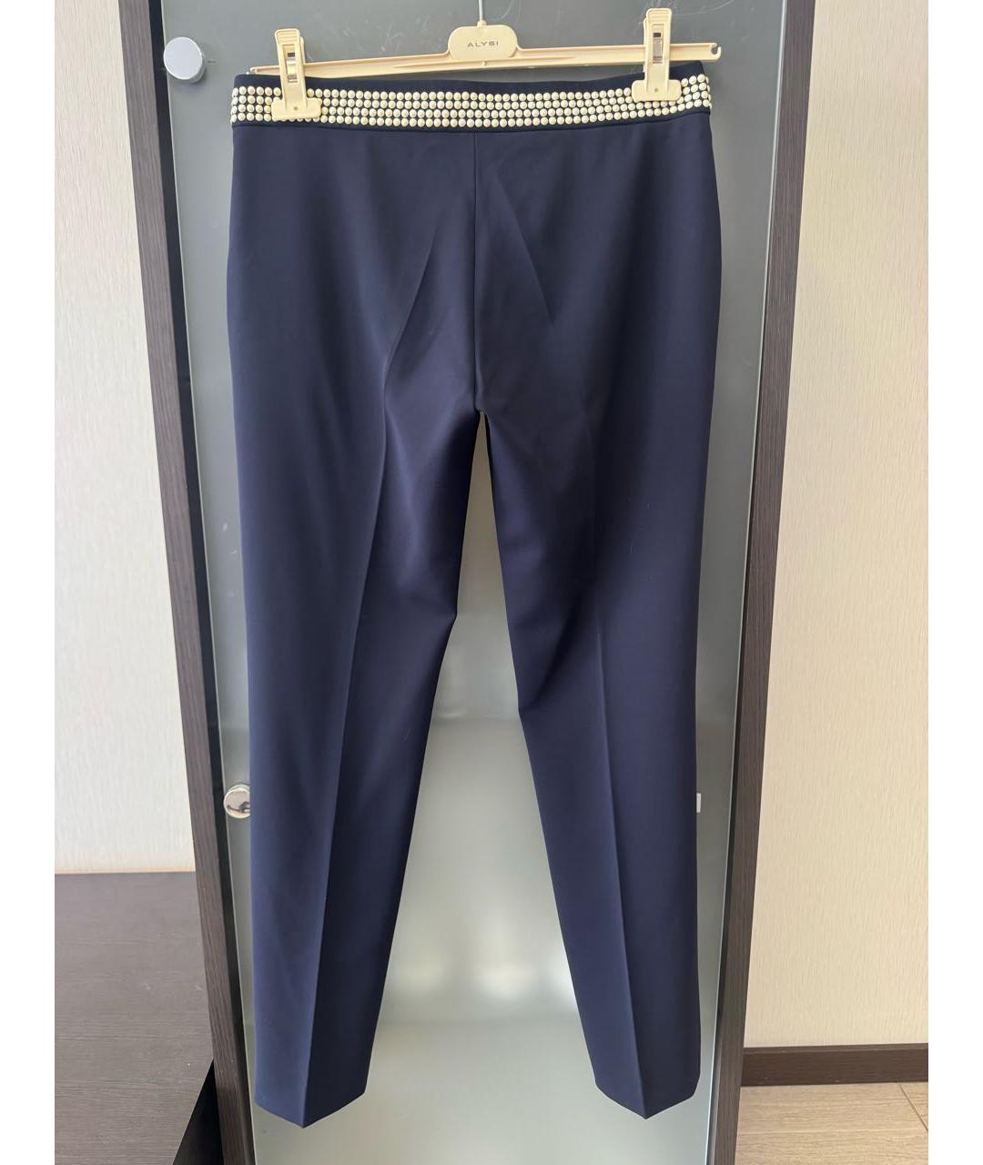 MOSCHINO Темно-синие полиэстеровые прямые брюки, фото 2