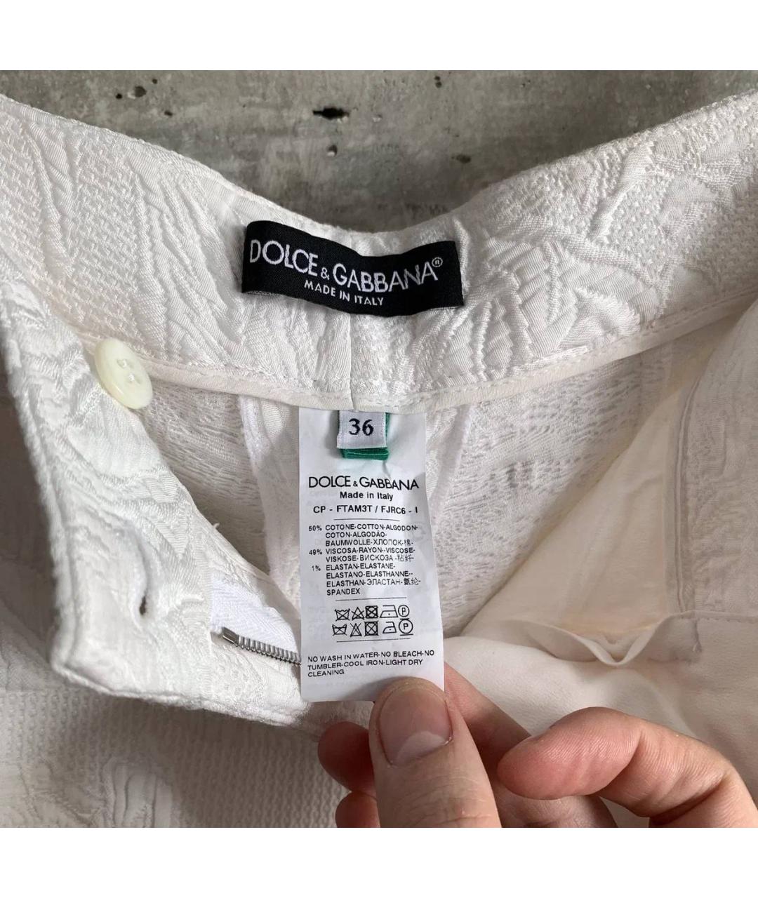 DOLCE&GABBANA Белые хлопковые брюки широкие, фото 4