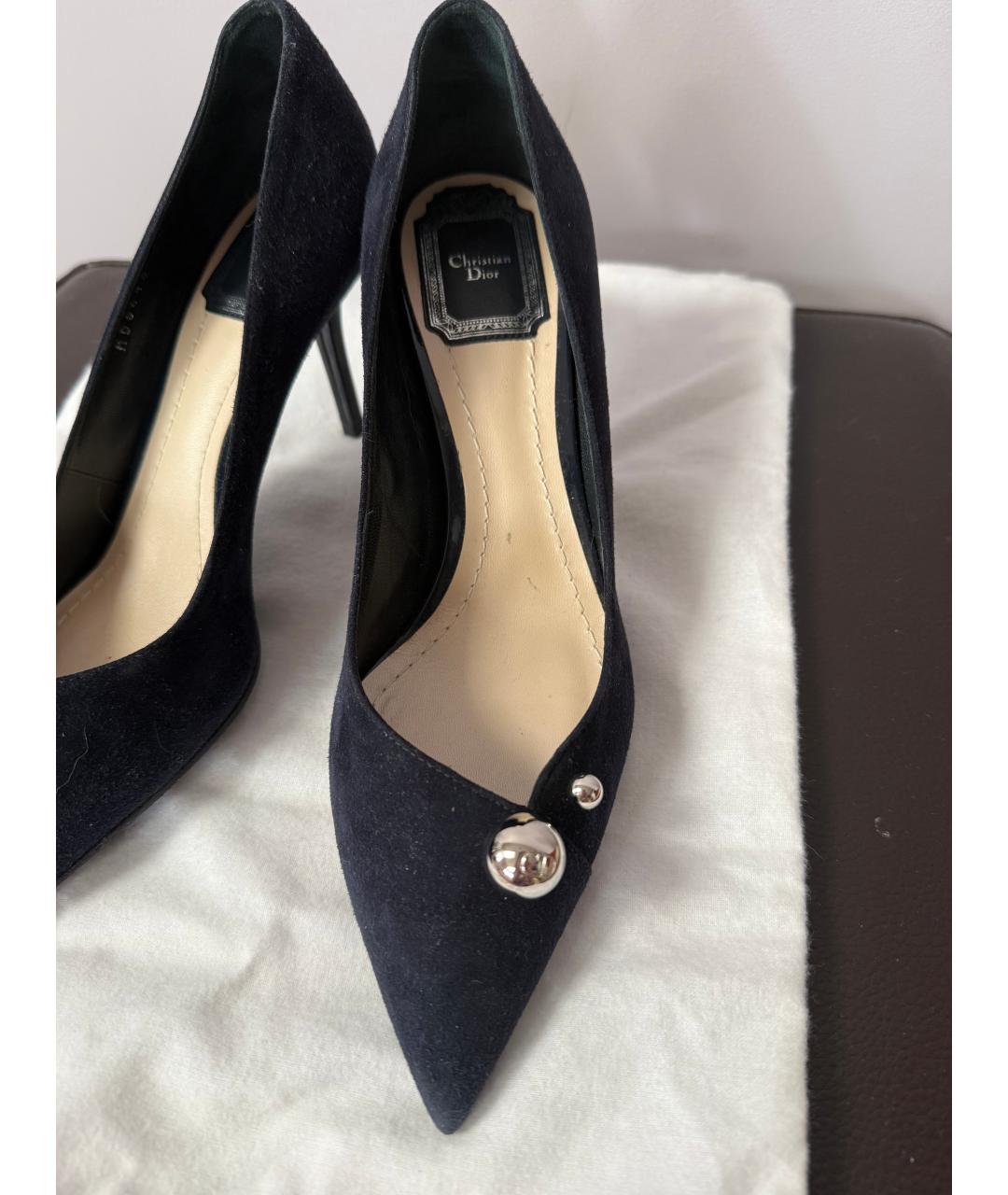 CHRISTIAN DIOR Темно-синие замшевые лодочки на низком каблуке, фото 7