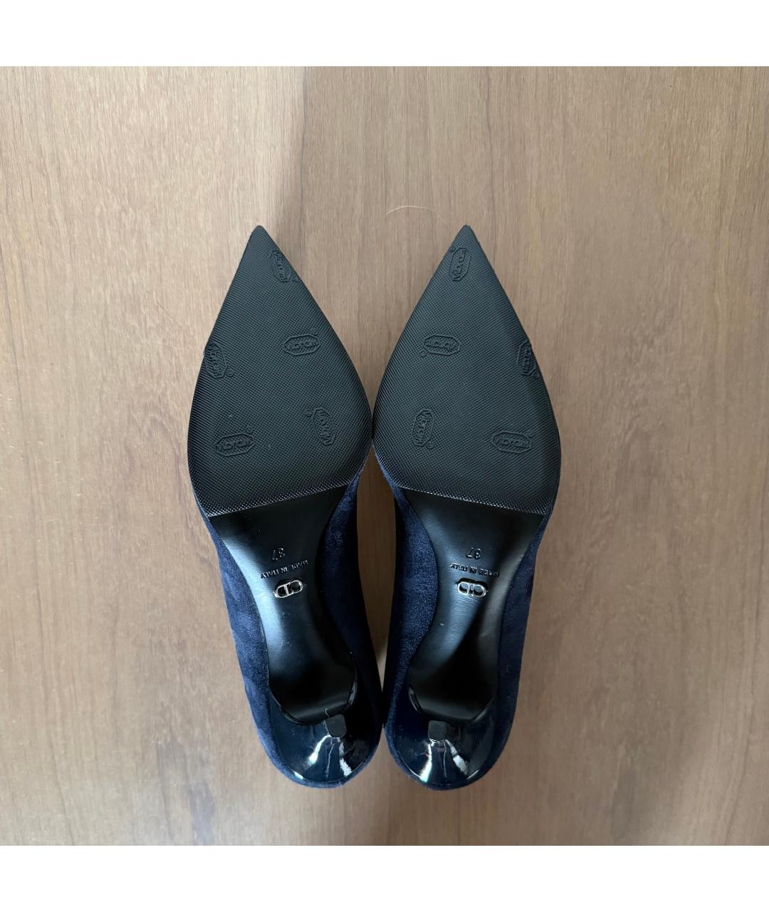 CHRISTIAN DIOR Темно-синие замшевые лодочки на низком каблуке, фото 5