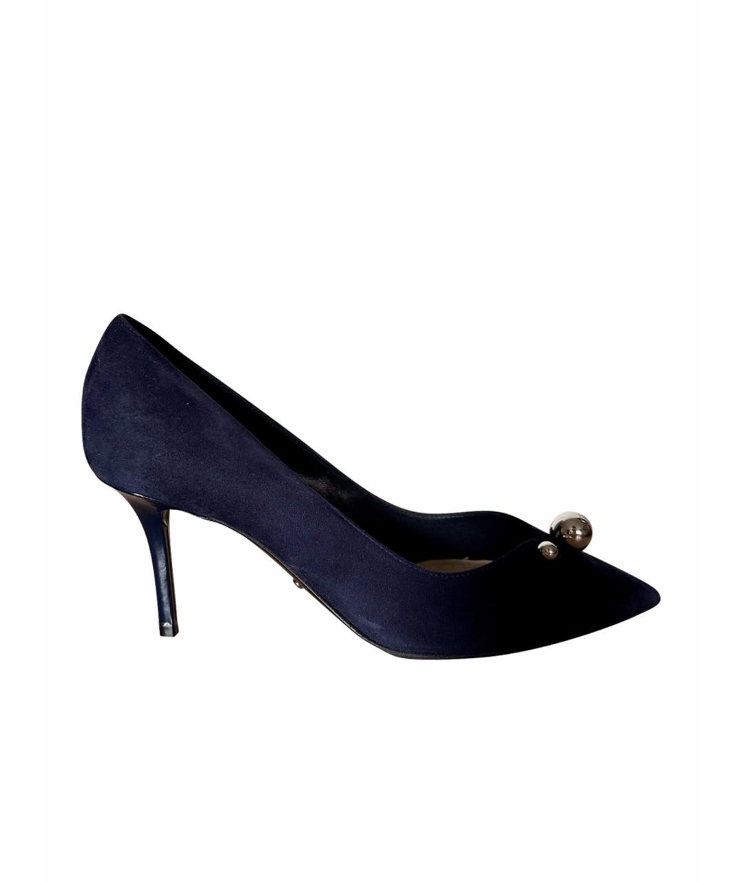 CHRISTIAN DIOR Темно-синие замшевые лодочки на низком каблуке, фото 1