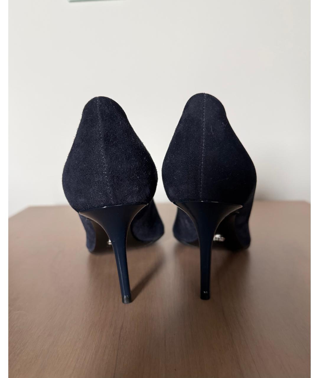 CHRISTIAN DIOR Темно-синие замшевые лодочки на низком каблуке, фото 4