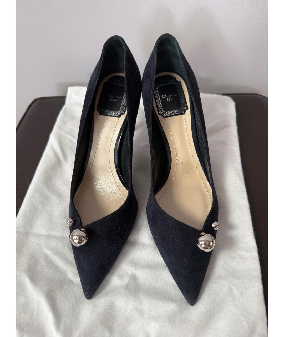 CHRISTIAN DIOR Темно-синие замшевые лодочки на низком каблуке, фото 8