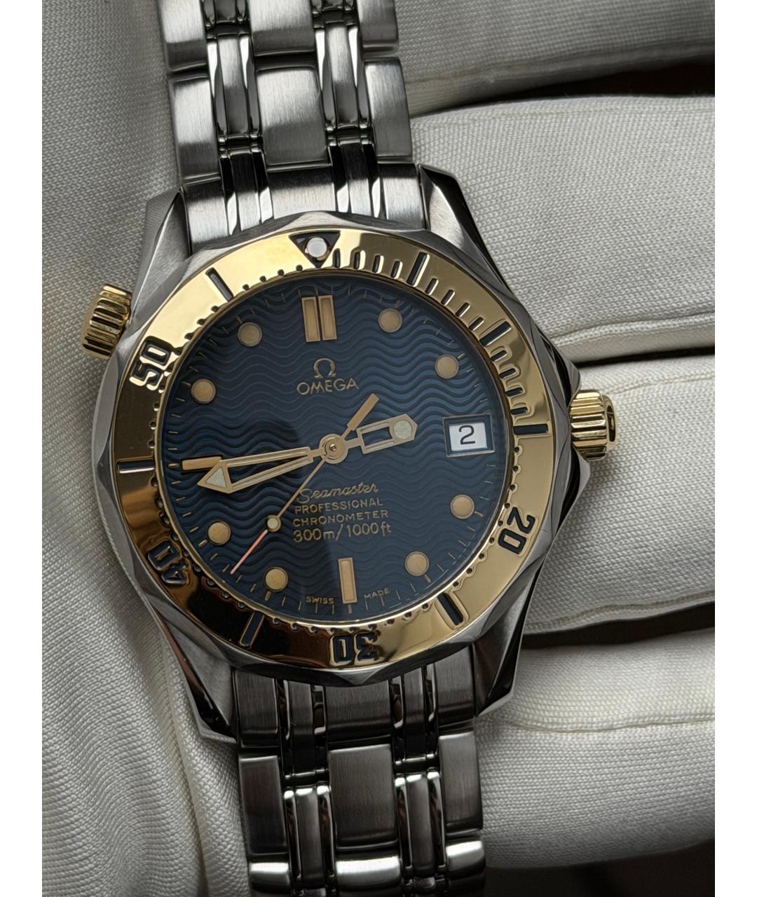 OMEGA Темно-синие часы из желтого золота, фото 3