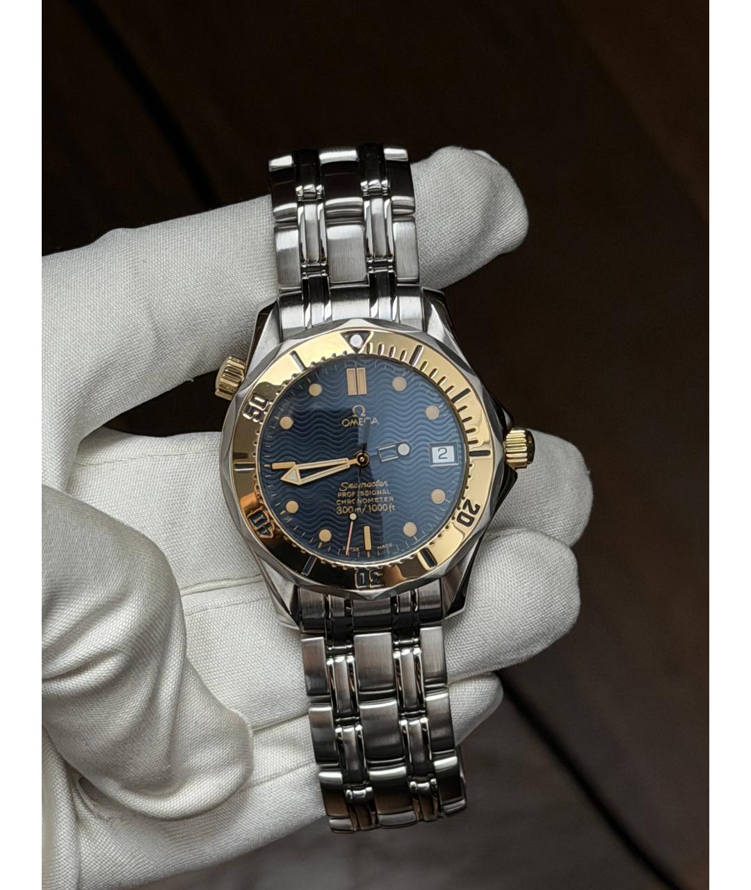 OMEGA Темно-синие часы из желтого золота, фото 2