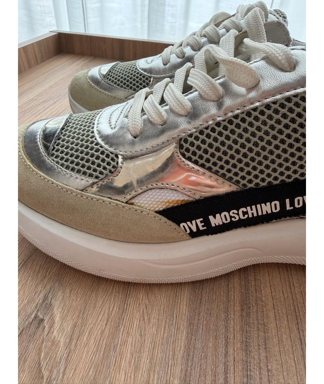 LOVE MOSCHINO Серебряные кожаные кроссовки, фото 6