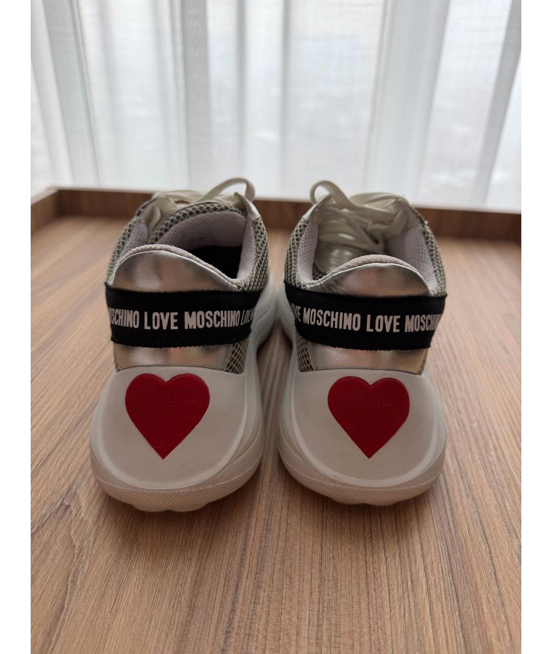 LOVE MOSCHINO Серебряные кожаные кроссовки, фото 4