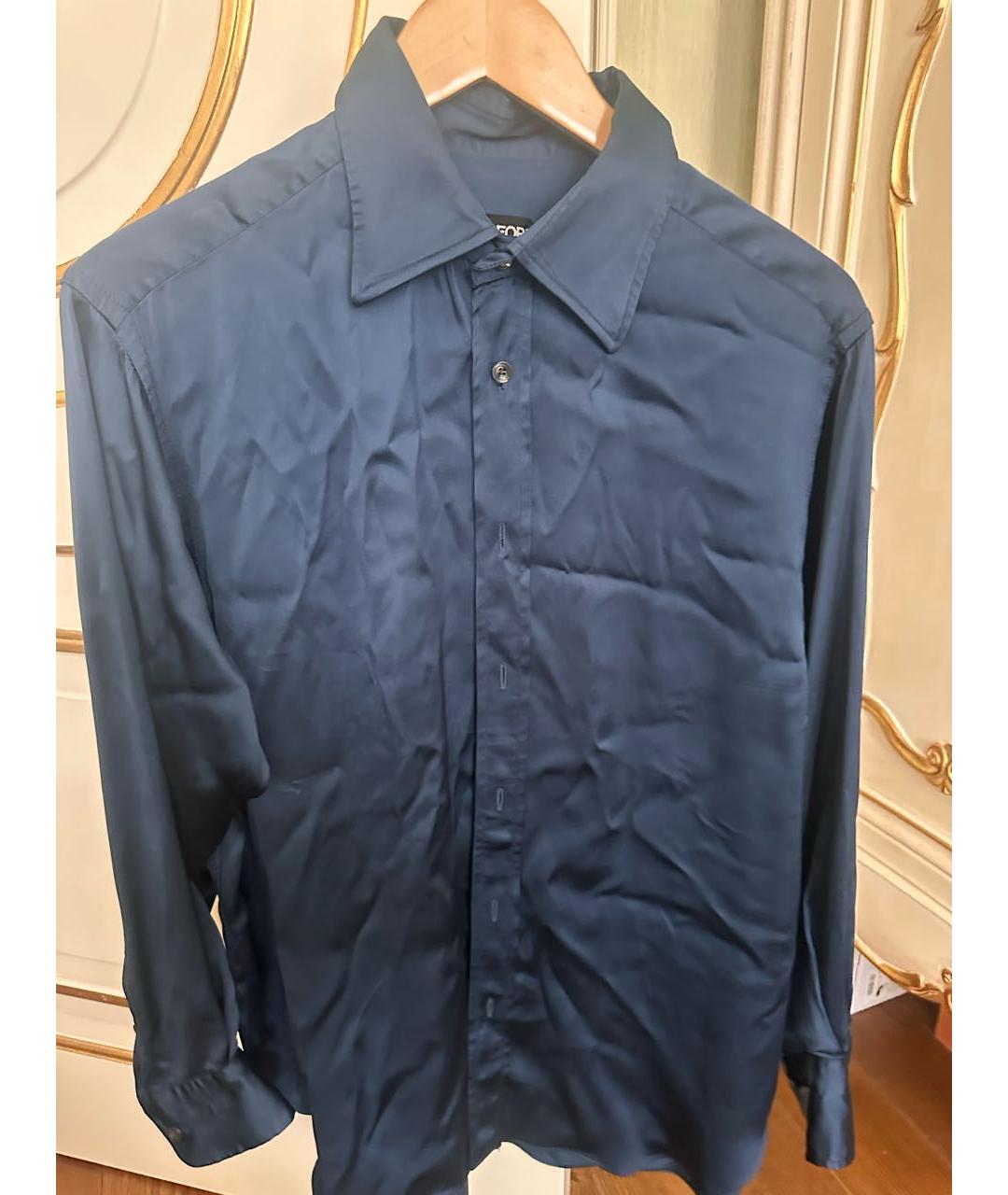 TOM FORD Синяя шелковая классическая рубашка, фото 5