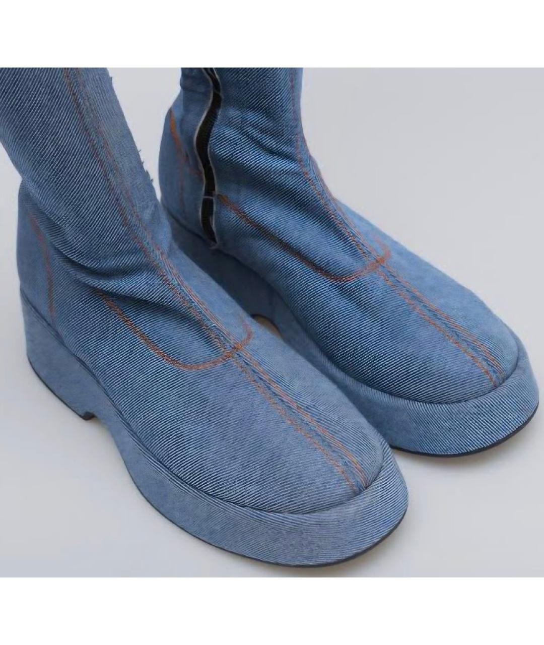 GANNI Голубые текстильные ботфорты, фото 2