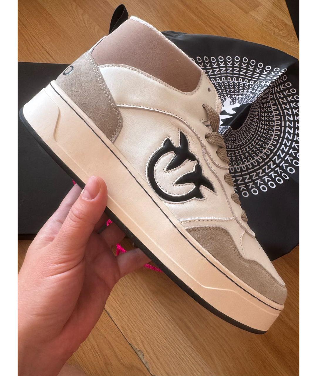 PINKO Бежевые кожаные кеды, фото 2