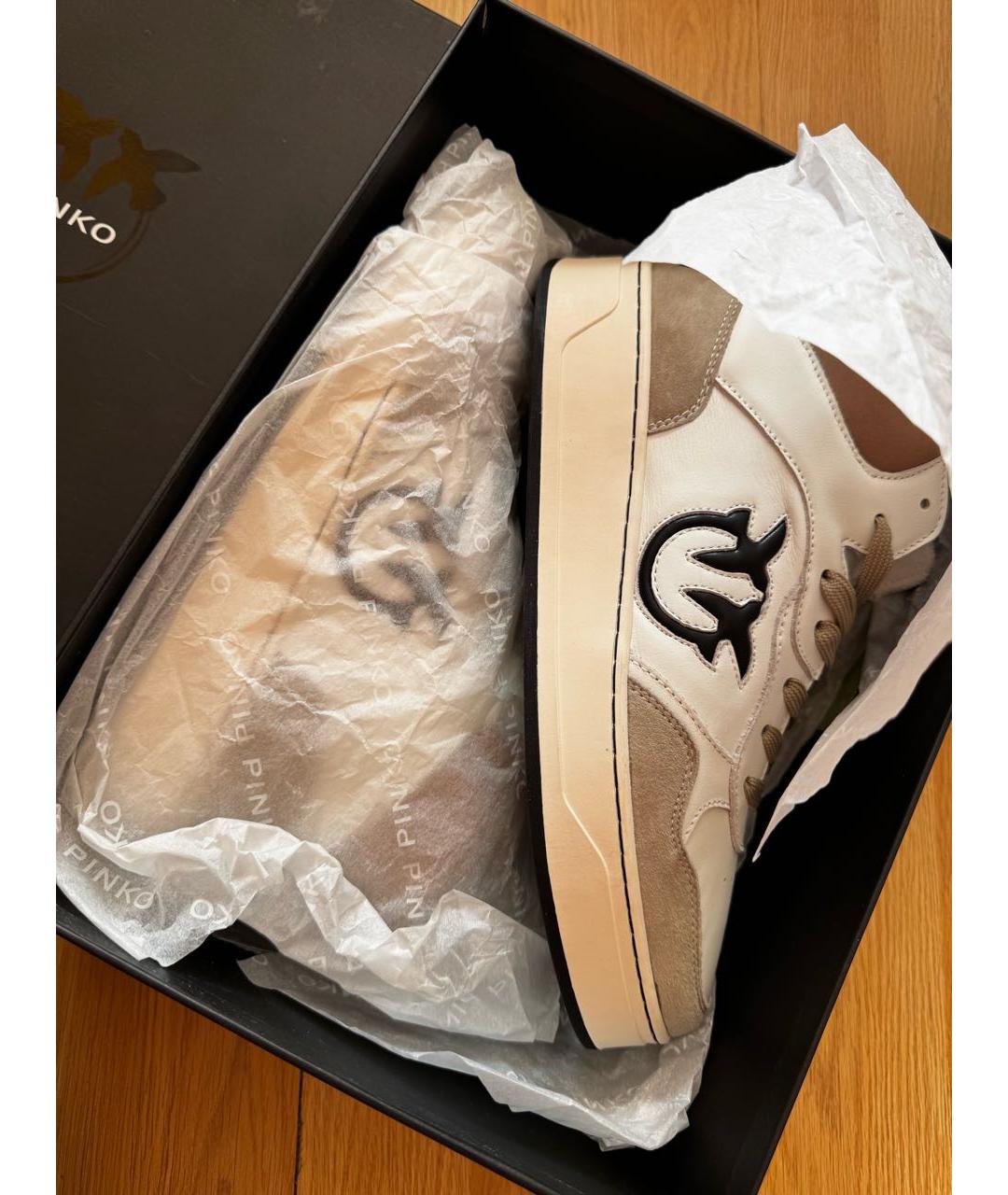 PINKO Бежевые кожаные кеды, фото 7