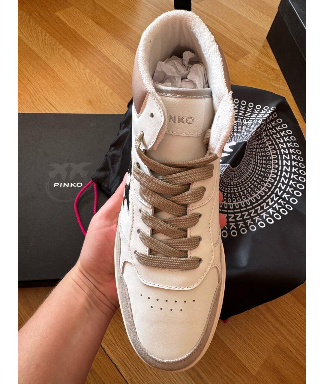 PINKO Бежевые кожаные кеды, фото 3