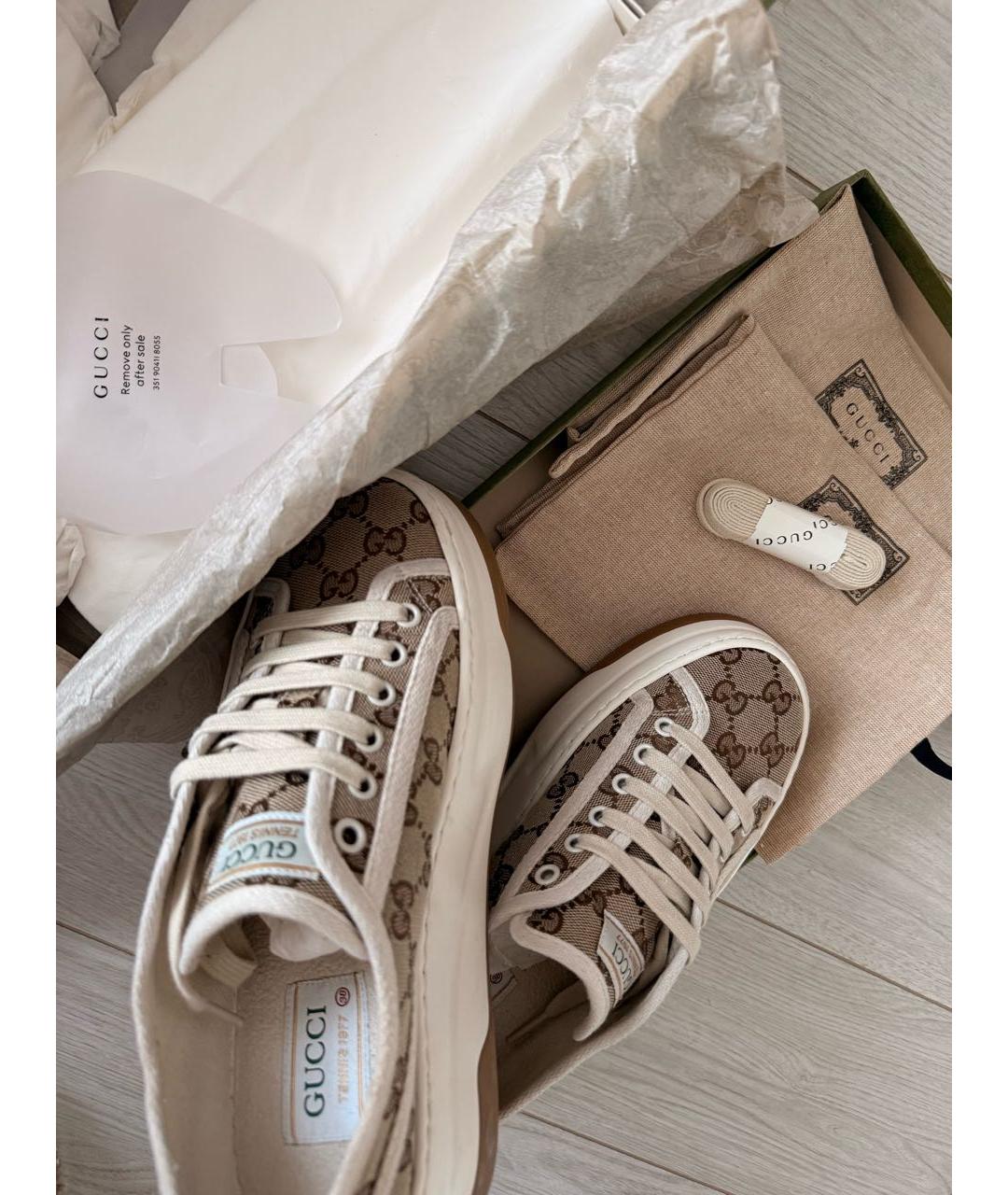 GUCCI Бежевые текстильные кеды, фото 4