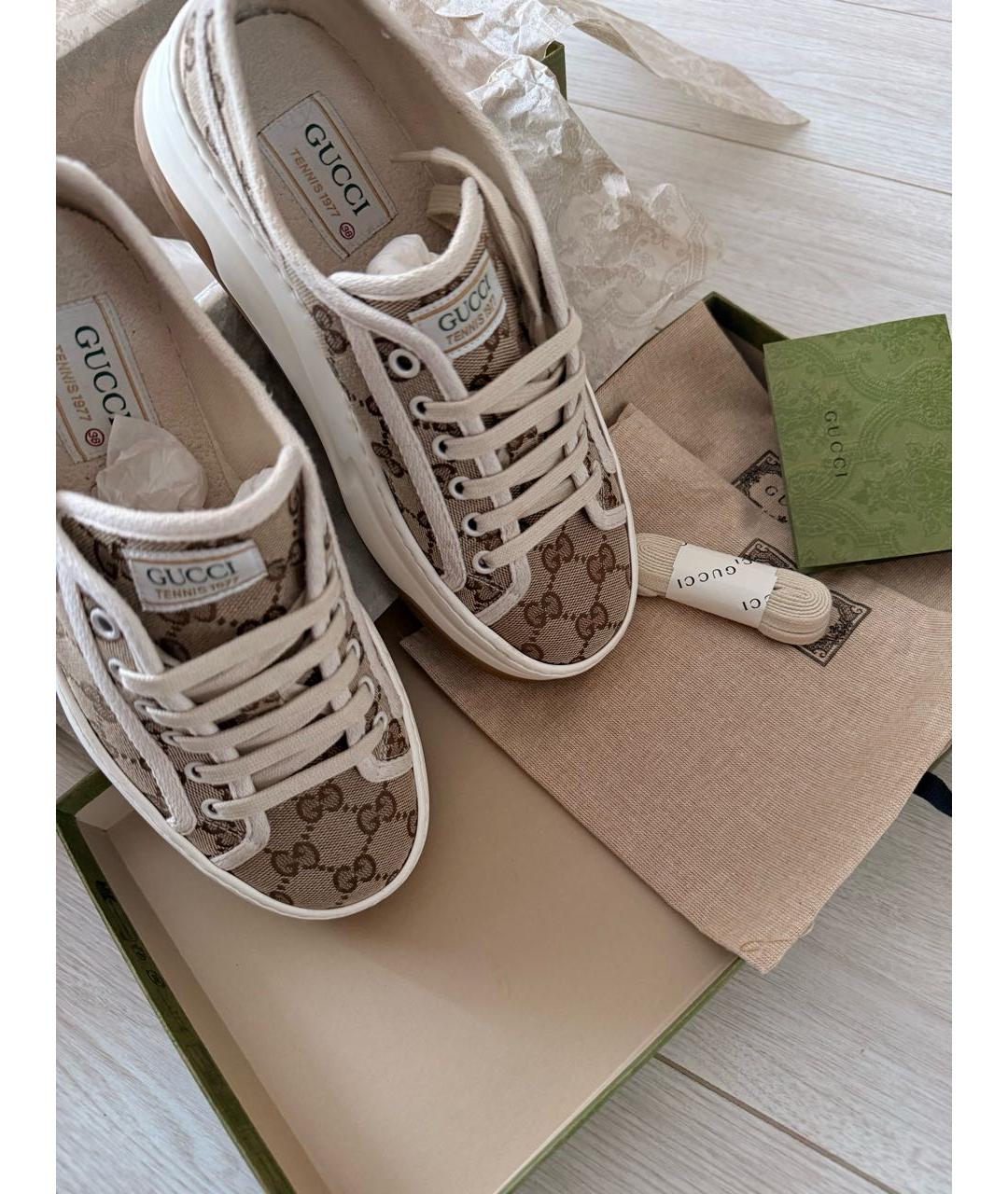 GUCCI Бежевые текстильные кеды, фото 6