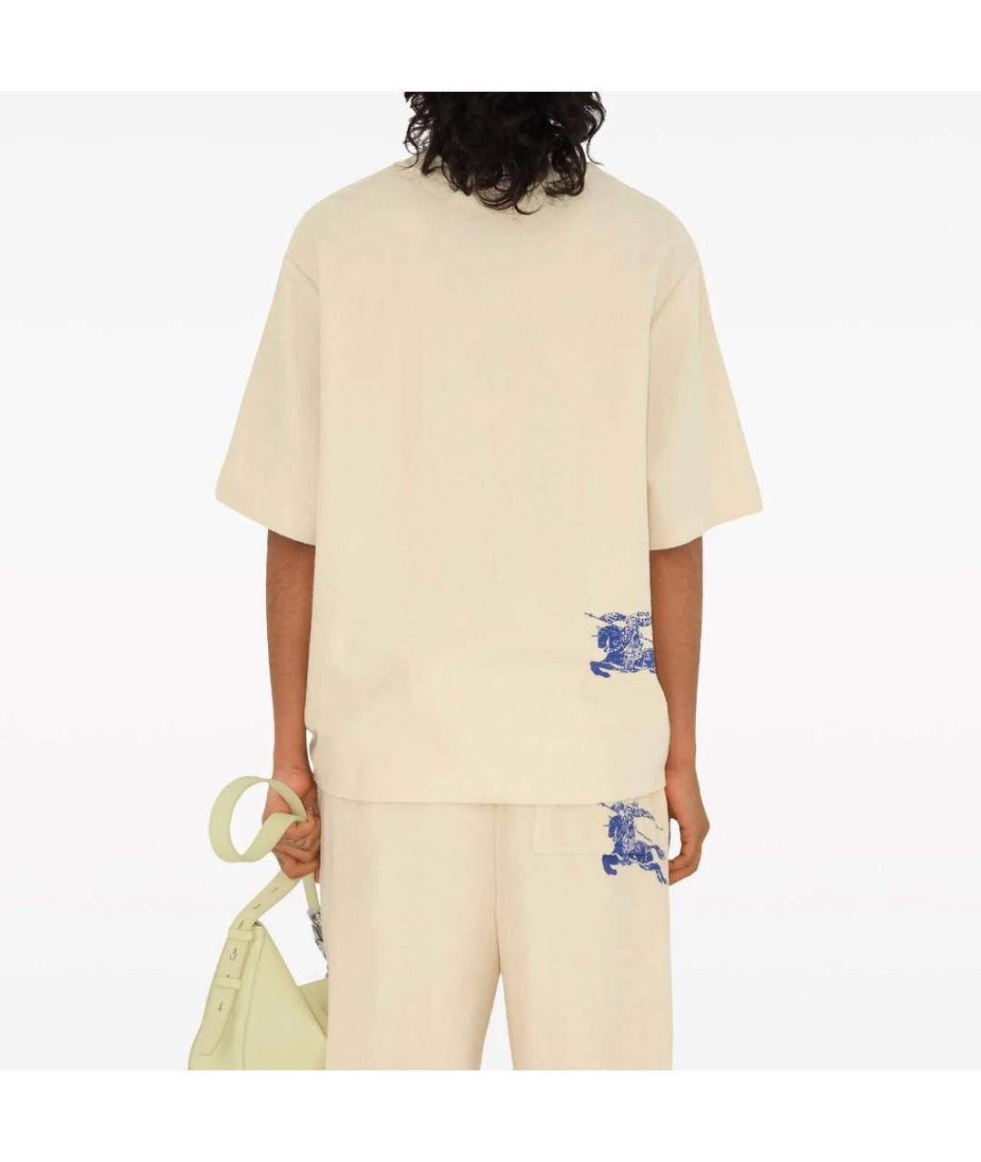 BURBERRY Бежевая хлопковая футболка, фото 3