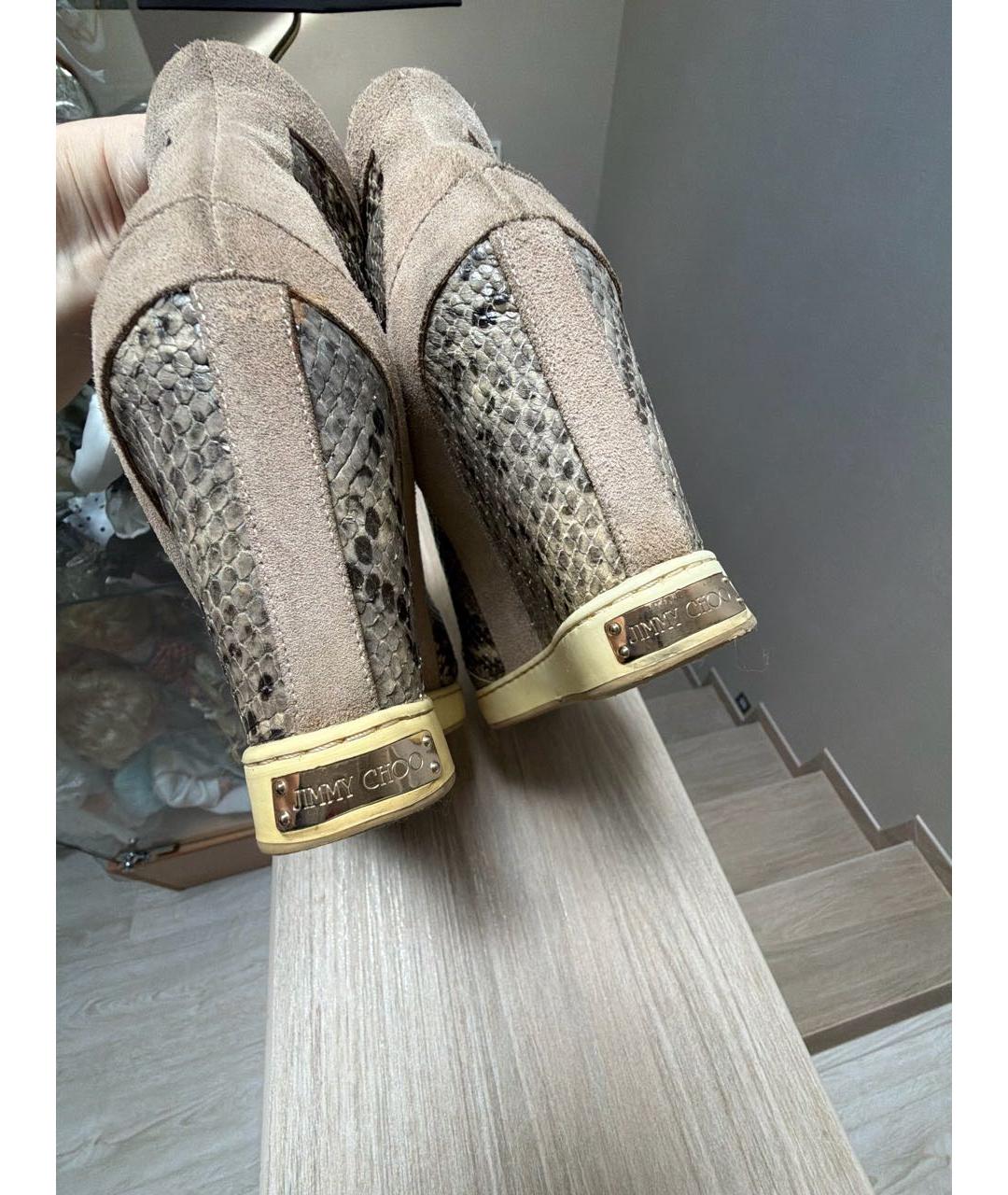 JIMMY CHOO Бежевые ботинки из экзотической кожи, фото 6