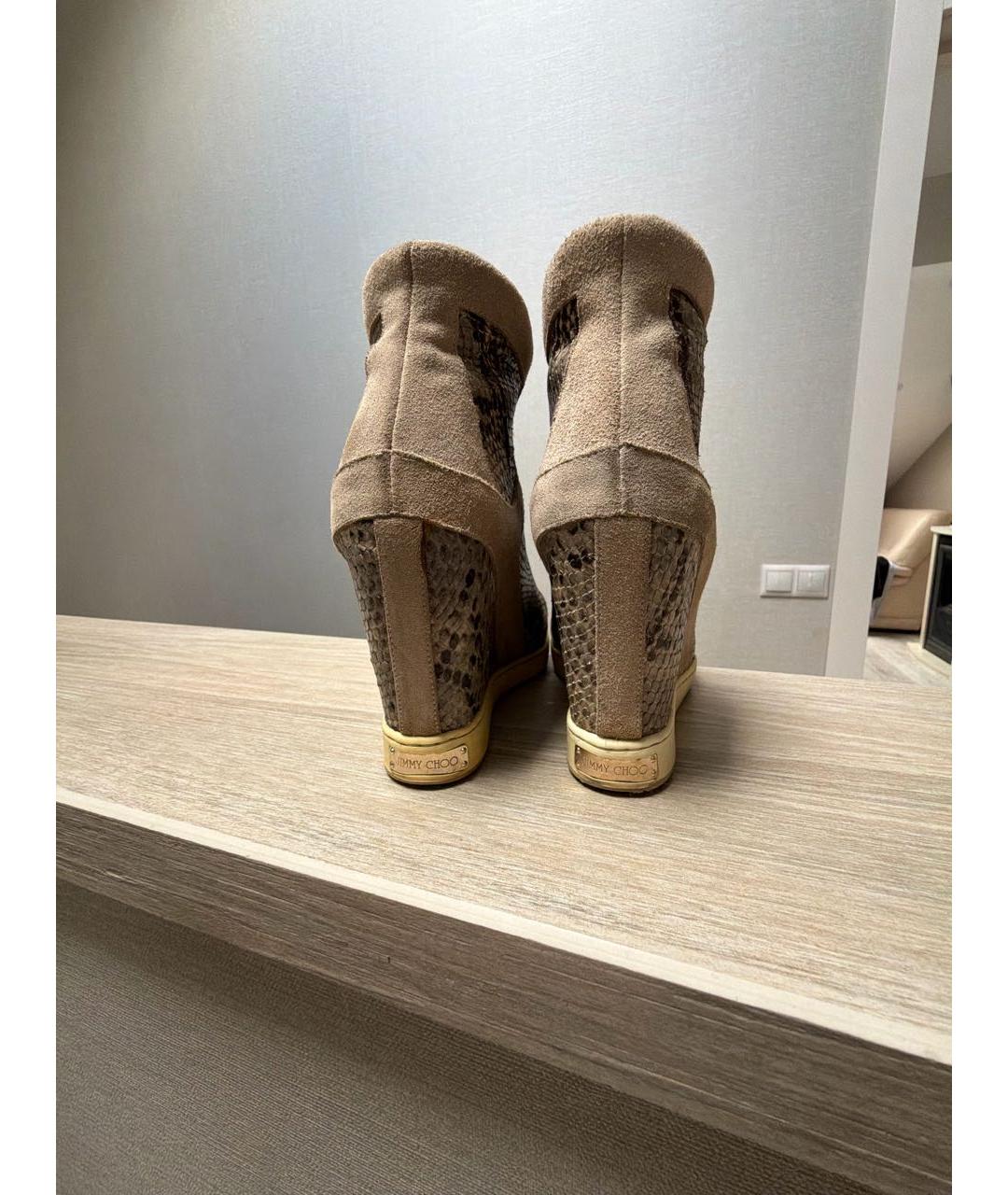 JIMMY CHOO Бежевые ботинки из экзотической кожи, фото 4