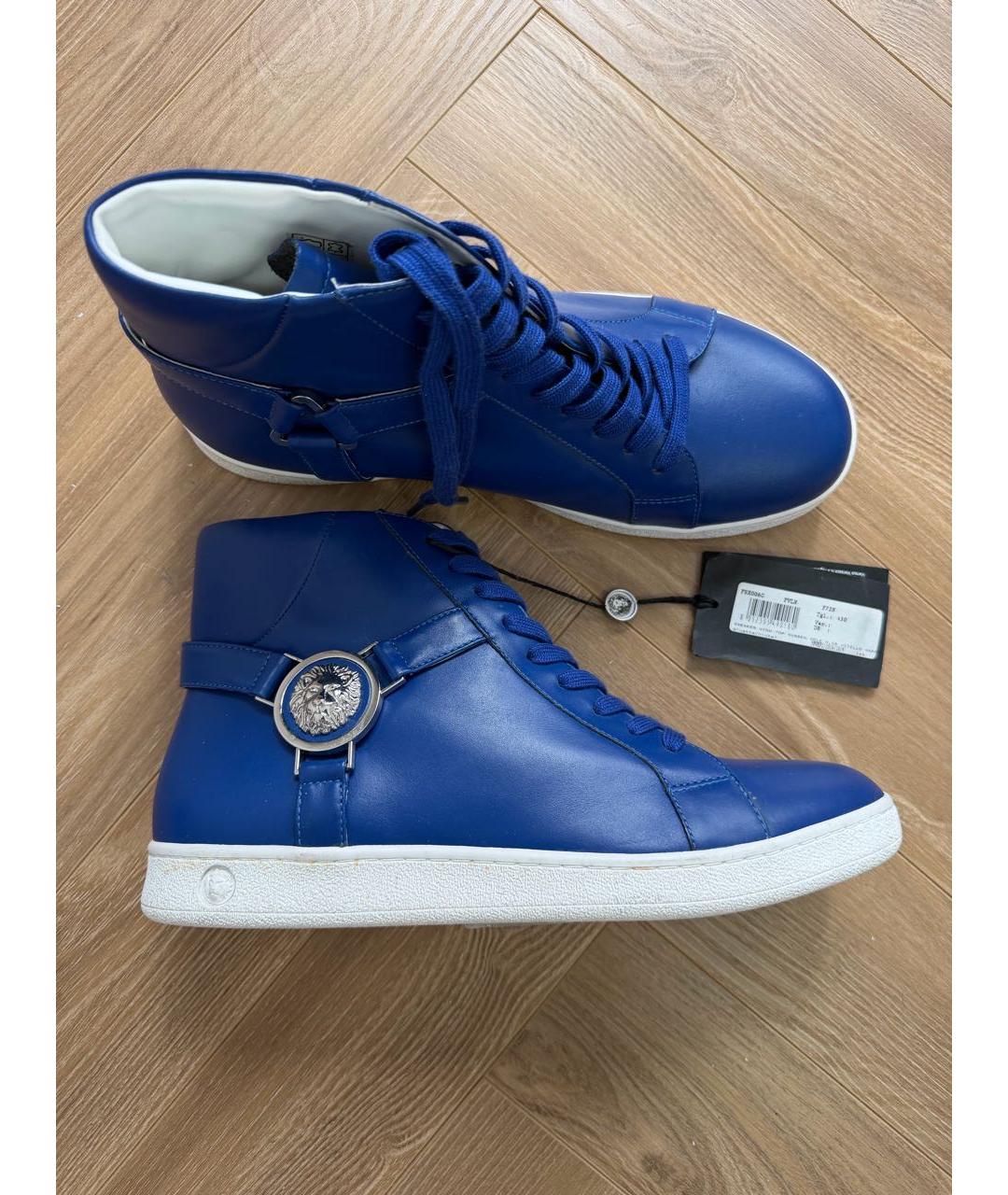 VERSACE Синие кожаные высокие ботинки, фото 4