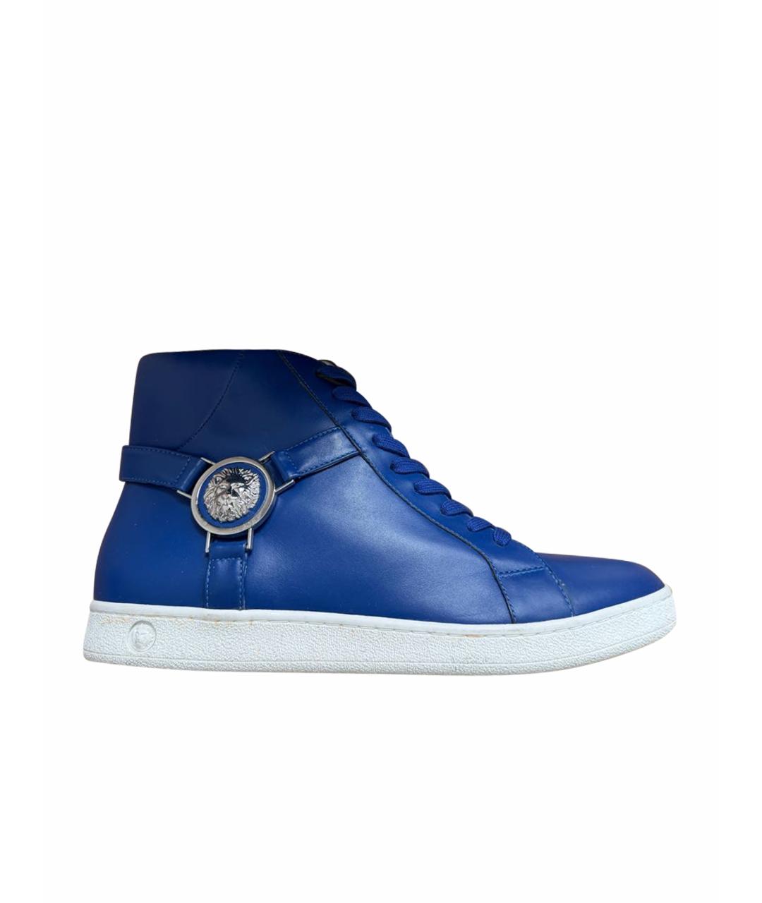 VERSACE Синие кожаные высокие ботинки, фото 1