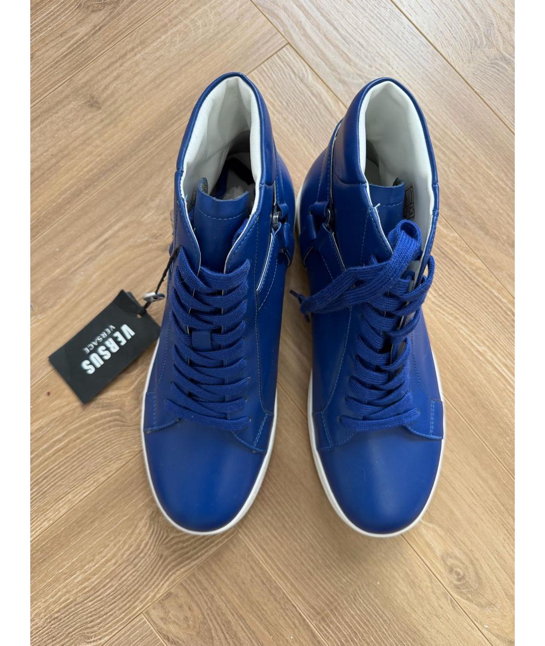VERSACE Синие кожаные высокие ботинки, фото 2