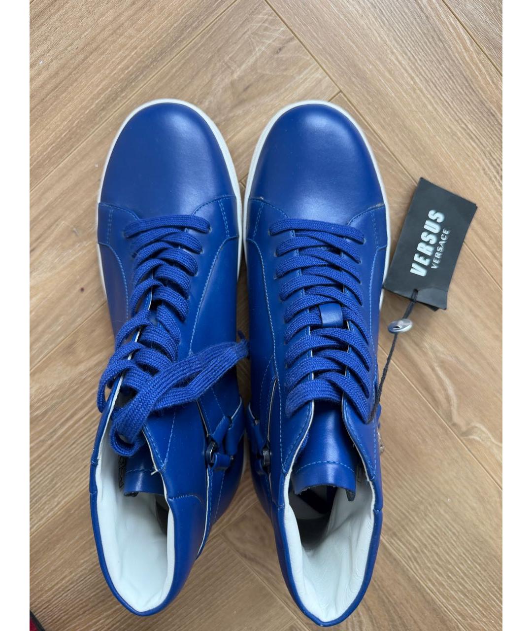 VERSACE Синие кожаные высокие ботинки, фото 3
