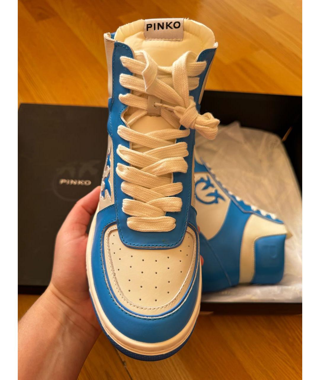 PINKO Голубые кожаные кеды, фото 3