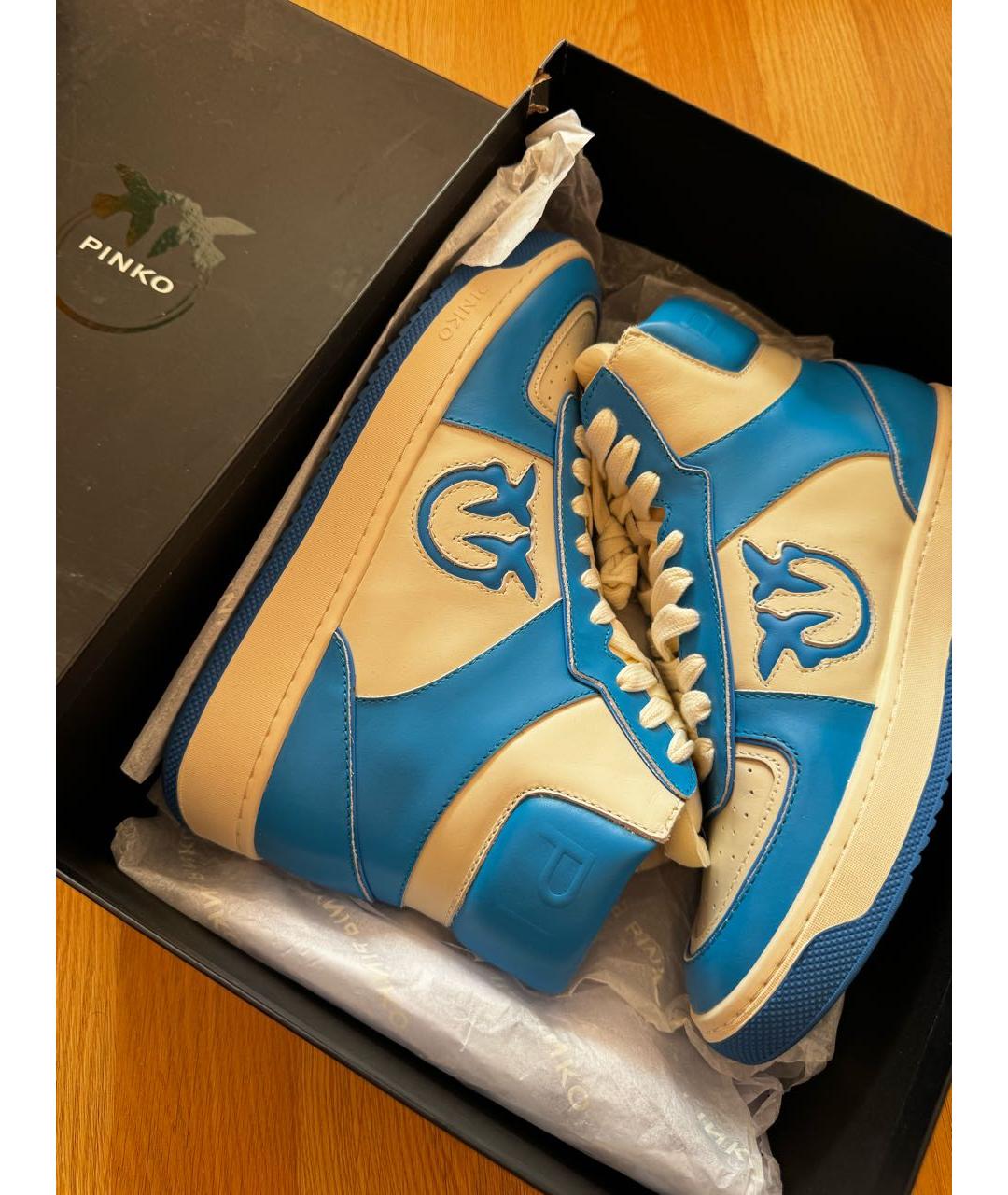 PINKO Голубые кожаные кеды, фото 4