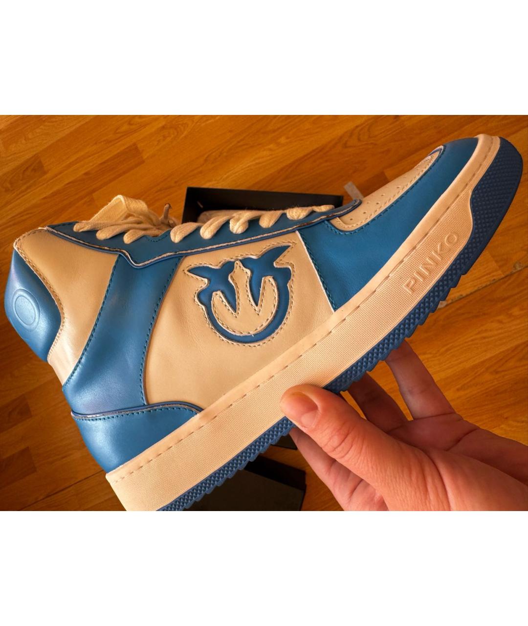 PINKO Голубые кожаные кеды, фото 2