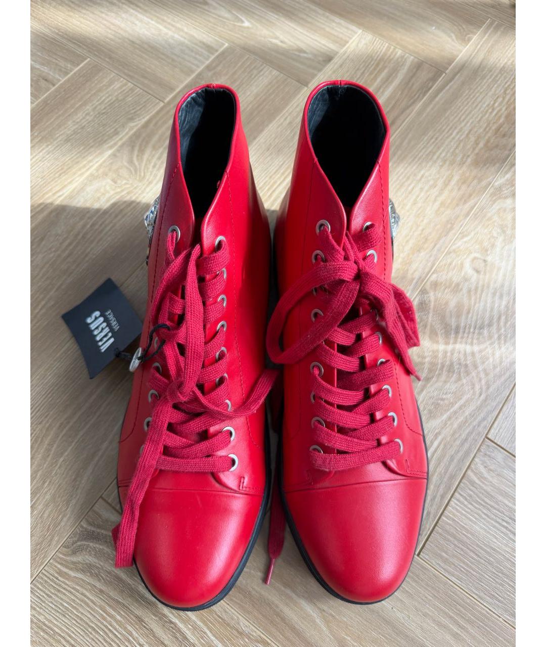 VERSACE Красные кожаные высокие ботинки, фото 2