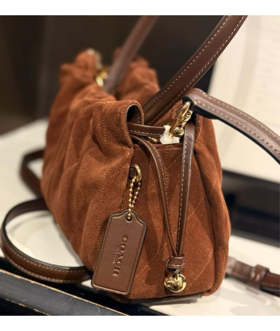 COACH Коричневая замшевая сумка через плечо, фото 8