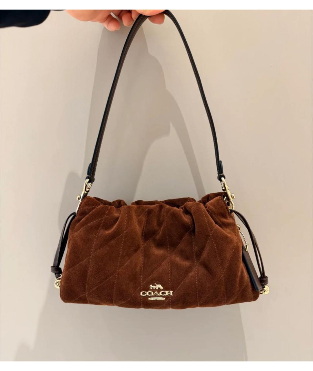 COACH Коричневая замшевая сумка через плечо, фото 7
