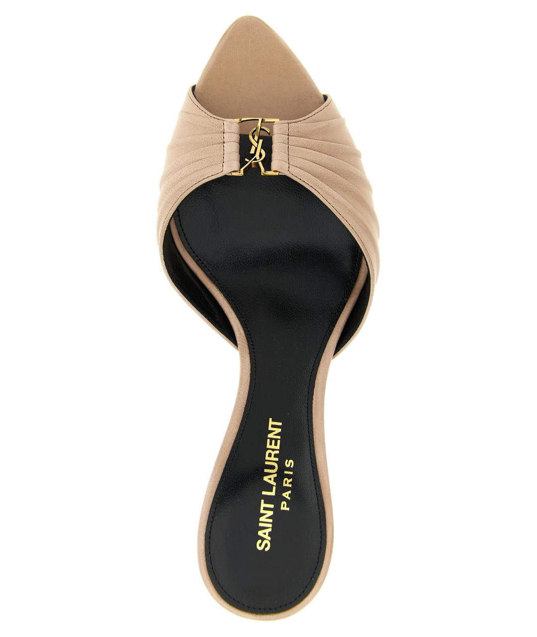 SAINT LAURENT Розовые кожаные мюли, фото 4