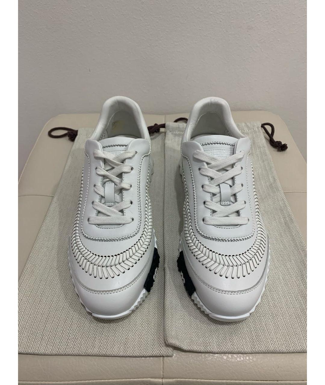 HERMES Белые кожаные кроссовки, фото 2